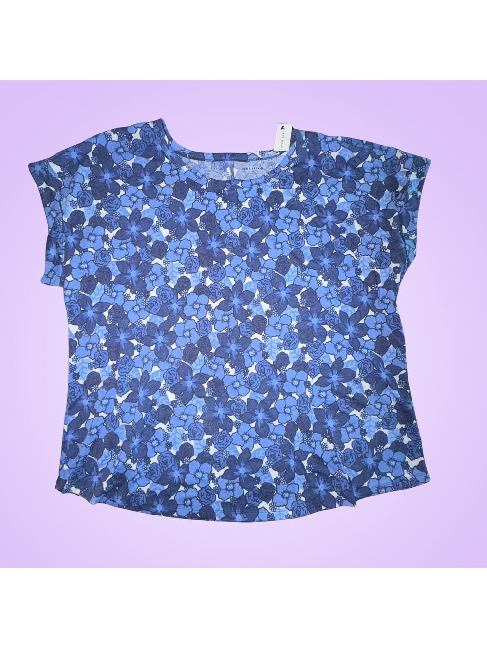 Women’s New Plus Size 22/24 Lane Bryant Blue Floral Short-Sleeve Top